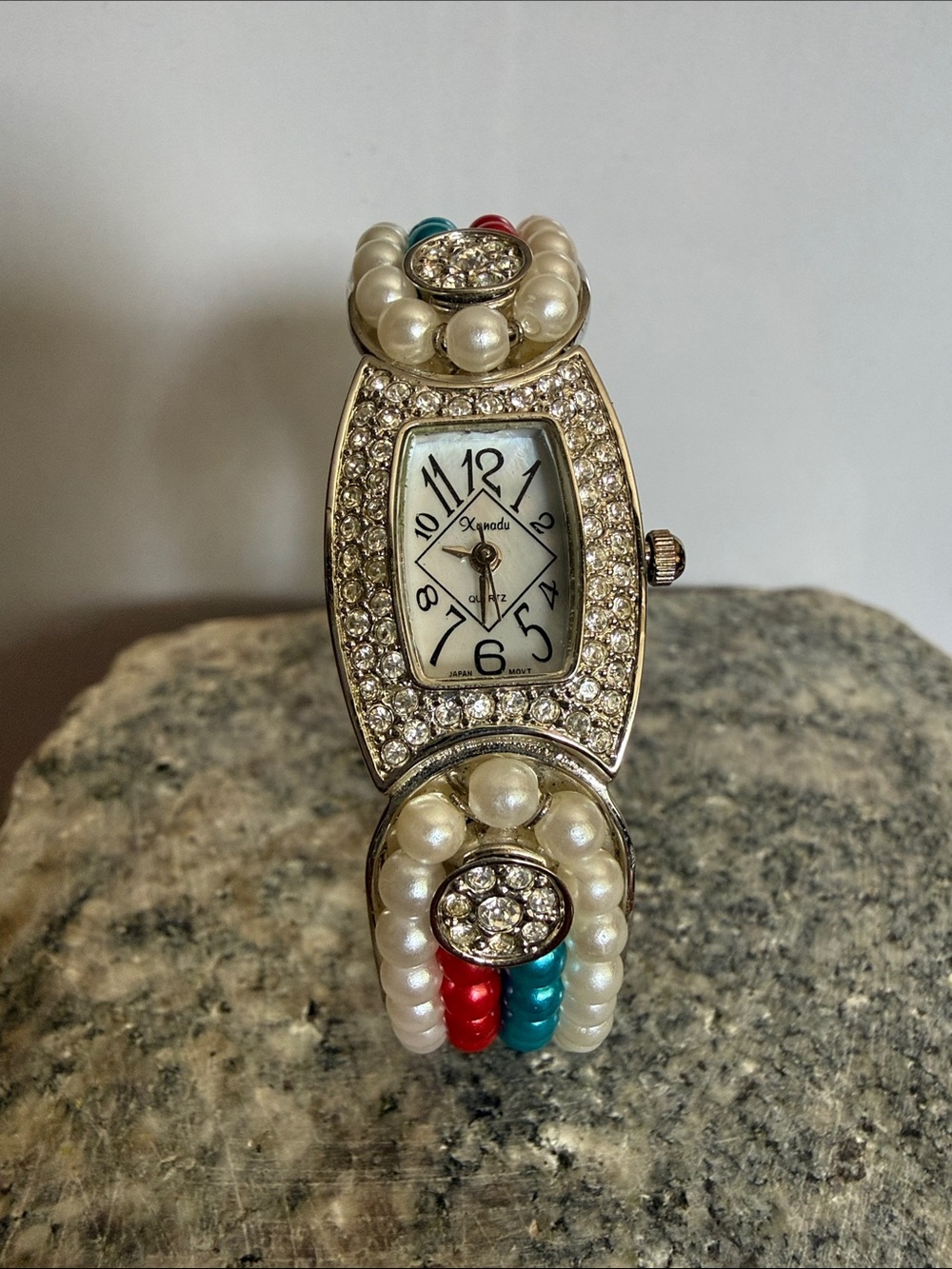 Faux Pearl, Turquoise  and Coral Color Xanadu Clamper Watch